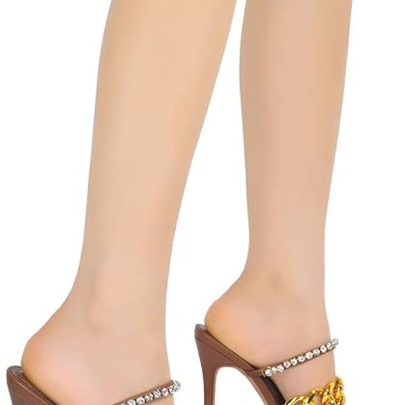 Cape Rhinestone Chain Square Toe Heels - Picture 4 of 5